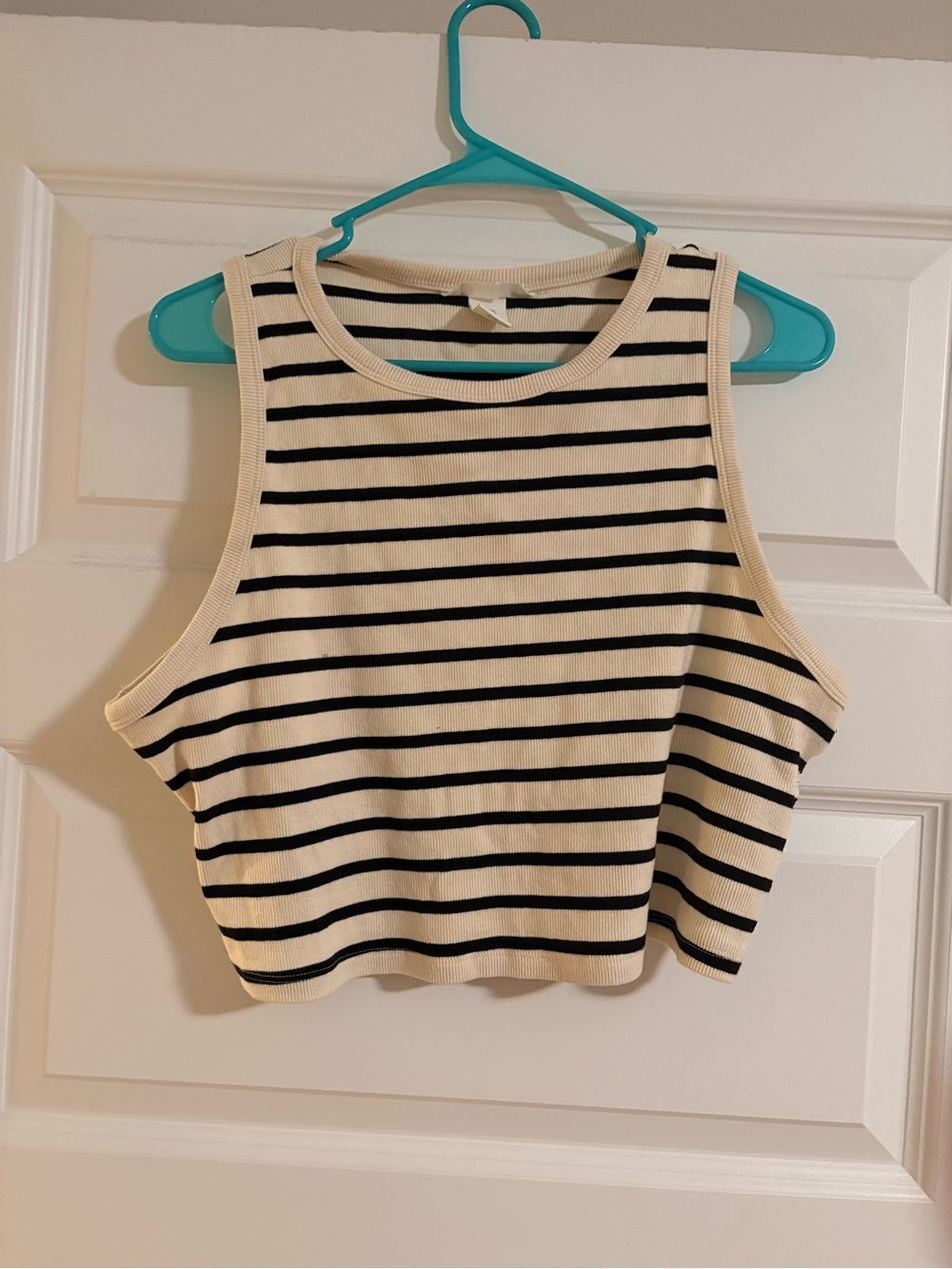 H&M Striped Cropped Tank Top - Black & Cream. Size XXL